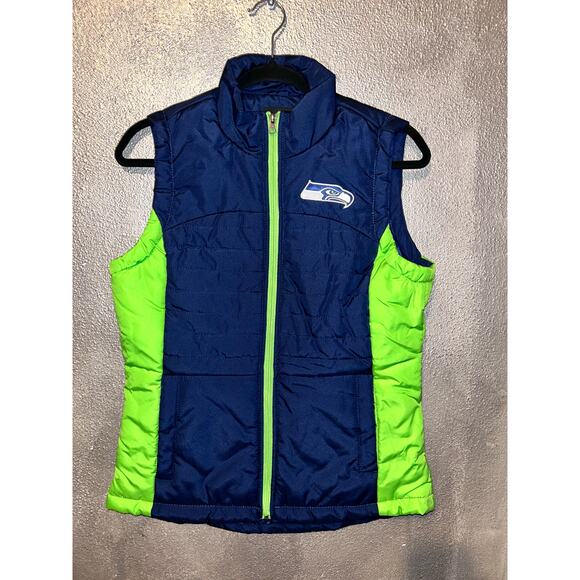 NFL Seattle Seahawks Blue Green Puffer Football Game Day Casual Vest - Picture 1 of 6